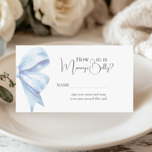 Dusty Blue Bow How Big Is Mummy Belly Baby Shower Enclosure Card