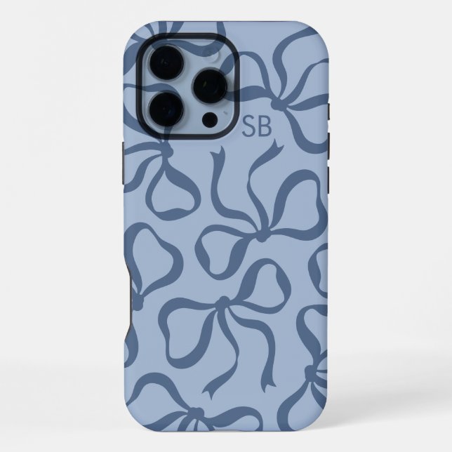 Dusty Blue Bow Monogram iPhone Case (Back)