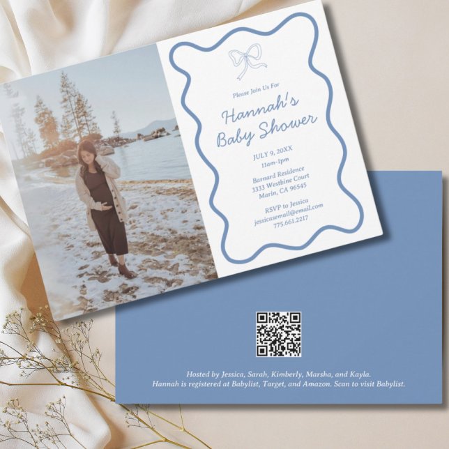 Dusty Blue Bow Ribbon Baby Shower Photo Invitation (Dusty Blue Bow Ribbon Baby Shower Photo Invitation
)