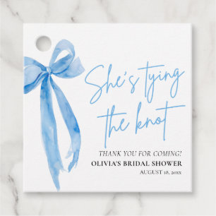 Dusty Blue Bow She's Tying the Knot Bridal Shower Favour Tags