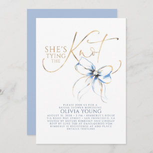 Dusty Blue Bow She's Tying The Knot Bridal Shower Invitation