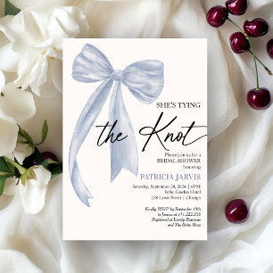 Dusty Blue Bow She's Tying the Knot Bridal Shower Invitation