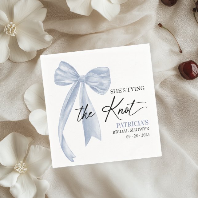 Dusty Blue Bow She's Tying the Knot Bridal Shower Napkin (Creator Uploaded)