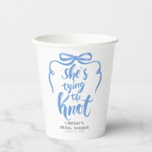 Dusty Blue Bow She's Tying the Knot Bridal Shower Paper Cups