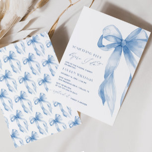 Dusty Blue Bow Something Blue Bridal Shower Invitation