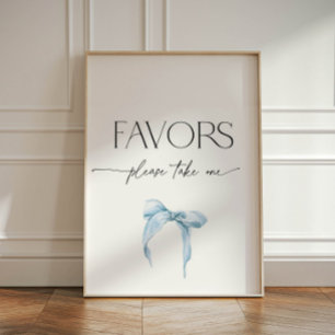 Dusty Blue Bow Take a Favour Bridal Pedestal Sign