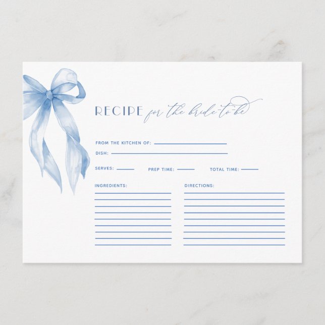 Dusty Blue Bow Tying the Knot Bridal Shower Recipe Enclosure Card (Front)