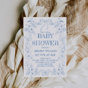 Dusty Blue Boy Baby Shower Invitation