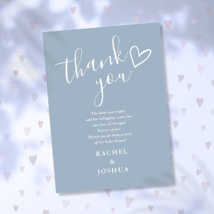 Dusty Blue Boy Baby Shower Script Heart Poem Thank You Card