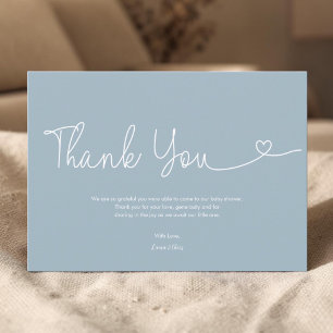 Dusty Blue Boy Baby Shower Script Heart  Thank You Card