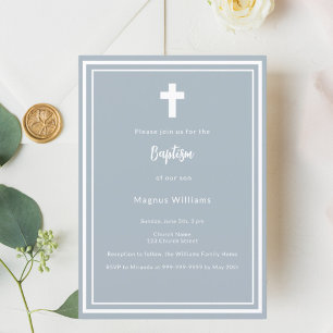 Dusty blue boy Baptism Invitation