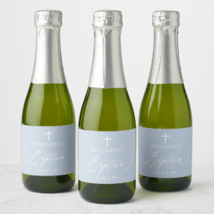 Dusty Blue Boy Baptism Mini Sparkling Wine Bottle  Sparkling Wine Label
