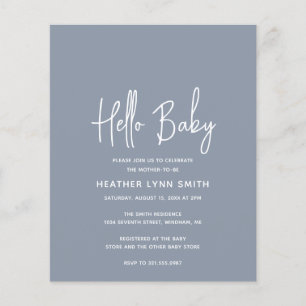 Dusty Blue Boy Budget Hello Baby Shower Invitation