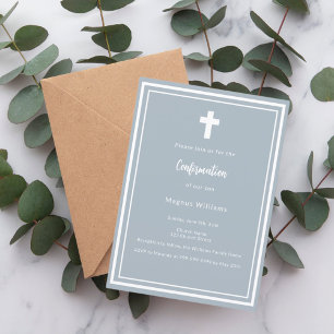 Dusty blue boy Confirmation Invitation