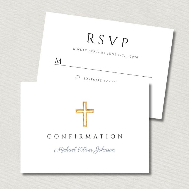 Dusty Blue Boy Religious Cross Confirmation RSVP Card (Dusty Blue Boy Religious Cross Confirmation RSVP Card)