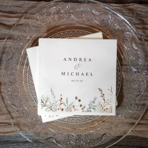Dusty blue branches greenery wedding napkin