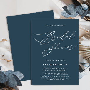 Dusty Blue Bridal Shower Elegant Script Minimalist Invitation