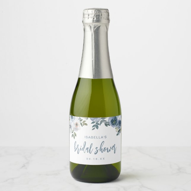 Dusty Blue Bridal Shower Favour Sparkling Wine Lab Sparkling Wine Label (Front)