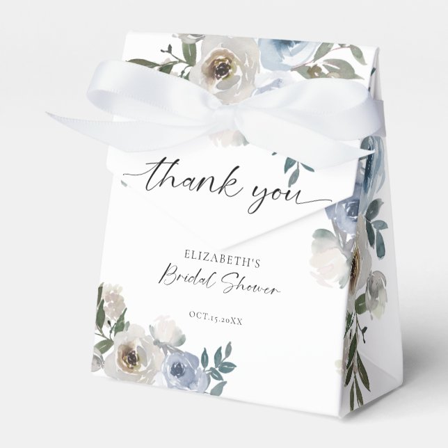 Dusty Blue Bridal Shower Floral Elegant Script Favour Box (Front Side)
