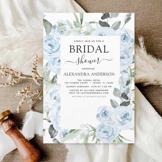 Dusty Blue Bridal Shower Floral Greenery Invitation (Creator Uploaded)