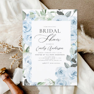 Dusty Blue Bridal Shower Floral Greenery Invitation