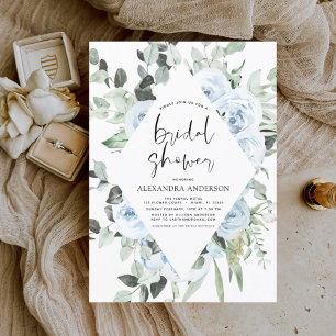 Dusty Blue Bridal Shower Floral Greenery Invitation