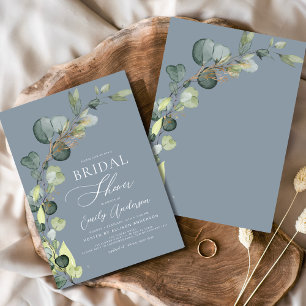 Dusty Blue Bridal Shower Greenery Eucalyptus Invitation
