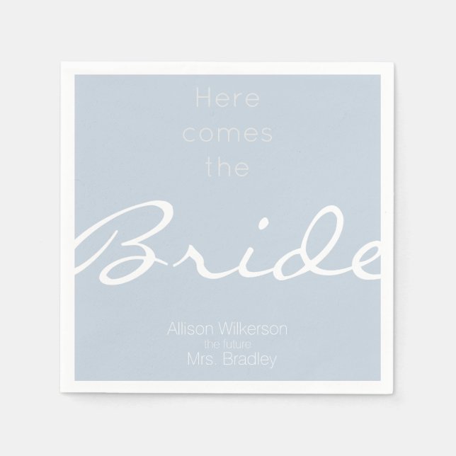 Dusty Blue Bridal Shower Here Comes the Bride Napkin (Front)
