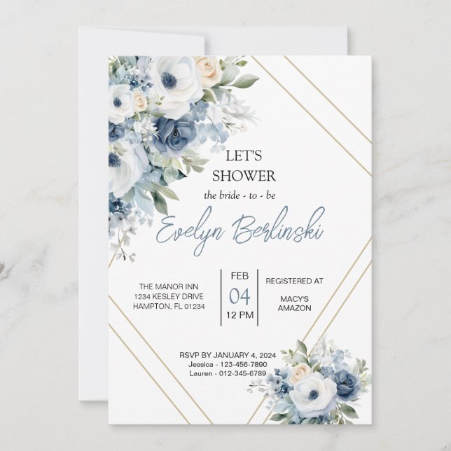 Dusty Blue Bridal Shower Invitation (Front)