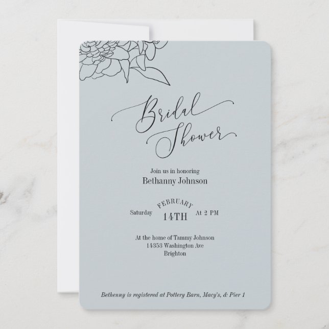Dusty Blue Bridal Shower Invitation (Front)