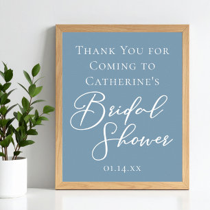 Dusty Blue Bridal Shower Personalised White Script Poster