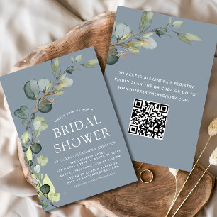 Dusty Blue Bridal Shower QR Code Eucalyptus Invitation