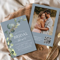 Dusty Blue Bridal Shower QR Code Photo Eucalyptus