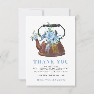 Dusty Blue Bridal Shower Tea Party Thank You Card