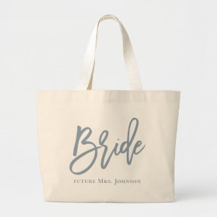 Dusty Blue Bride Script Large Tote Bag