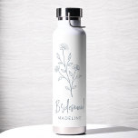 Dusty Blue Bridesmaid Name Floral Bachelorette Water Bottle<br><div class="desc">Celebrate in style with our Name Hand Scripted Bachelorette Bridal Party Thermal Wine Tumbler. Featuring an elegant, personalised script design, this tumbler is perfect for keeping beverages at the ideal temperature during your bridal festivities. Crafted from high-quality, insulated materials, it’s as practical as it is chic. Ideal for bachelorette parties,...</div>