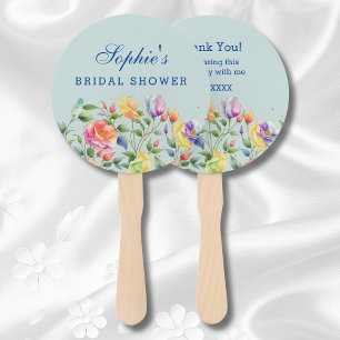 Dusty Blue Bright Roses Bridal Shower Thank You Hand Fan