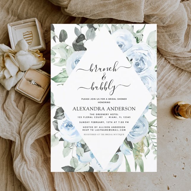 Dusty Blue Brunch & Bubbly Bridal Shower Invitation (Creator Uploaded)