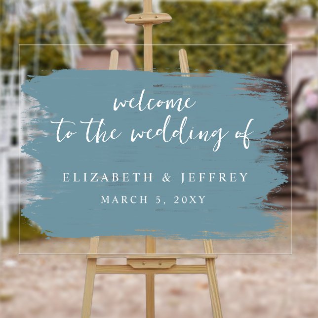 Dusty Blue Brush Strokes Wedding Welcome  Acrylic Sign (Dusty Blue Brush Strokes Wedding Welcome Acrylic Sign)