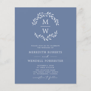 Dusty Blue Budget QR Code Monogram Wedding Invite
