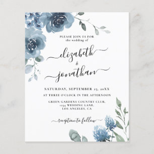 Dusty Blue Budget Slate Wedding Invitation