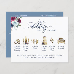 Dusty Blue Burgundy Berry Wedding Program Timeline