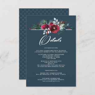 Dusty Blue Burgundy Bloom Wedding Details Cards
