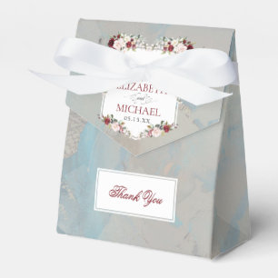 Dusty Blue Burgundy Blush Floral Favour Box