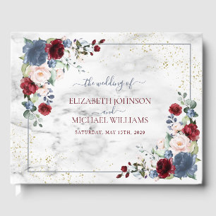 Dusty Blue Burgundy Blush Gold Floral Wedding Guest Book
