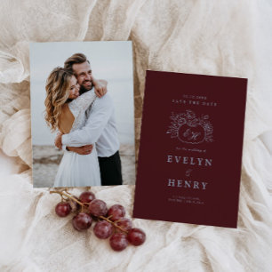 Dusty Blue Burgundy Fall Save the Date Invitation