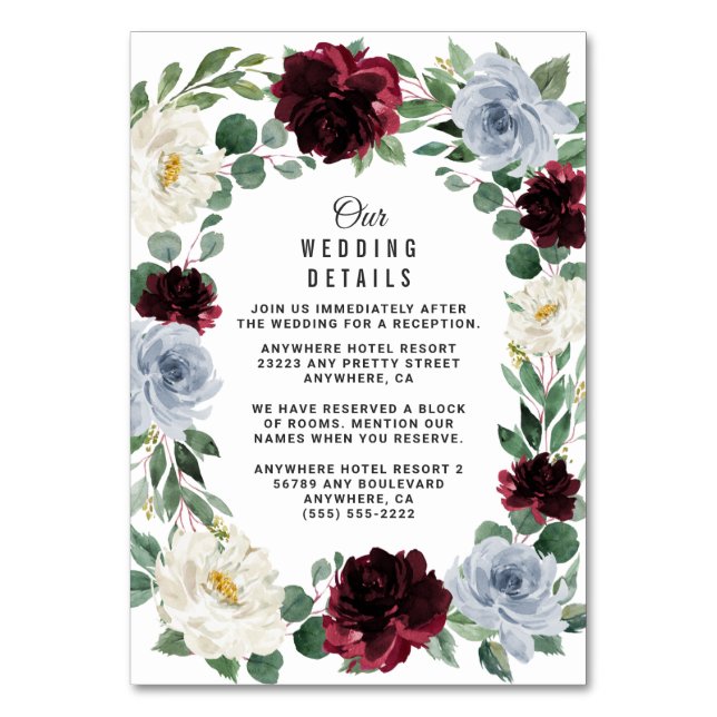 Dusty Blue Burgundy Fall Wedding Enclosure Cards (Front)