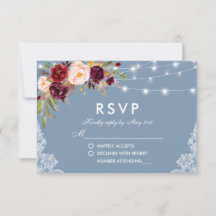 Dusty Blue Burgundy Floral Lights Lace
