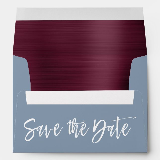 Dusty Blue  Burgundy Save the Date Envelope (Back (Bottom))