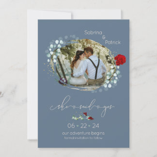 Dusty Blue Burgundy She Said Yes Photo Save The Date